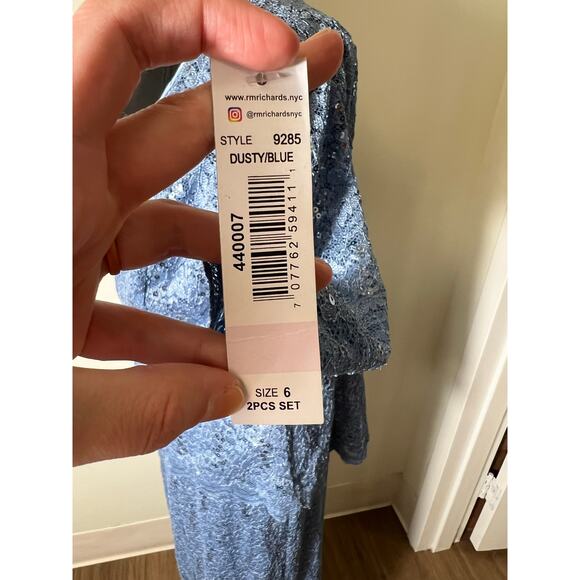 R&M Richards Dusty Blue Lace/sequin form gown and Jacket. NEW Sz 6 - Picture 7 of 7